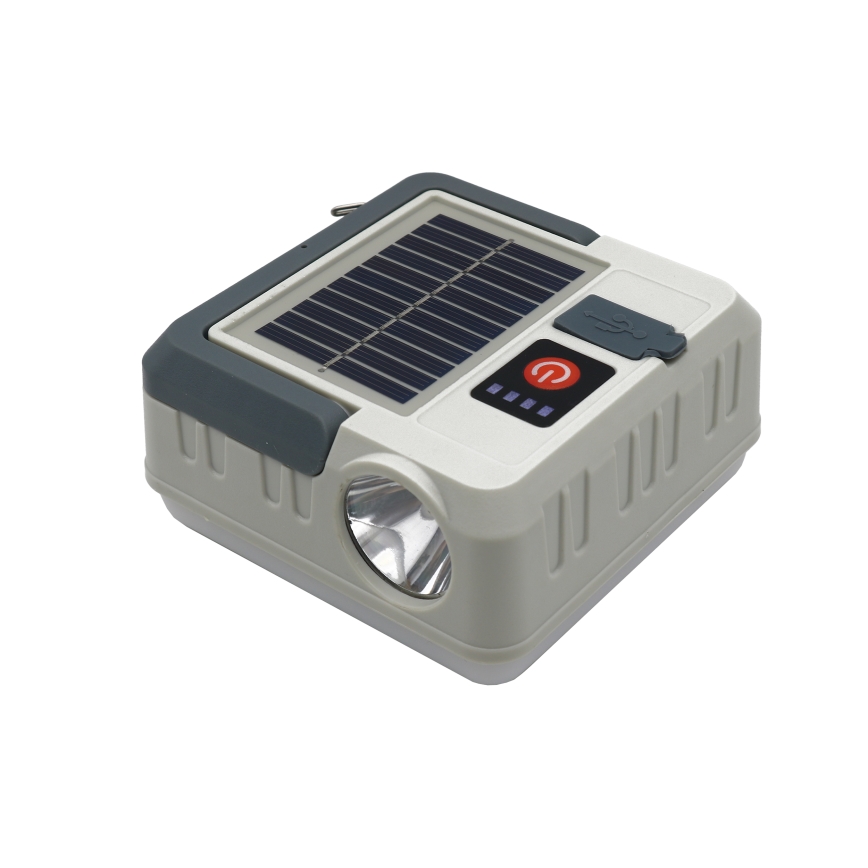 Dimbare oplaadbare LED-zonne-lamp met powerbankfunctie LED/1W/5,5V 8000K IPX4 1200 mAh grijs
