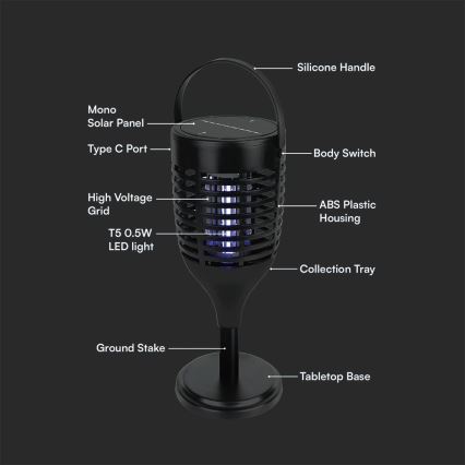 LED Zonne-insectenverdelger 3in1 LED/1,3W/3,7V IP24 20 mat