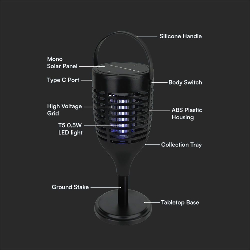 LED Zonne-insectenverdelger 3in1 LED/1,3W/3,7V IP24 20 mat
