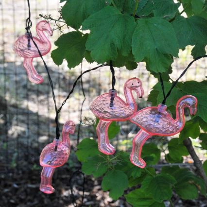 LED Solar decoratieve lichtslinger 10xLED/1,2V 300 mAh 3,8 m IP44 flamingo
