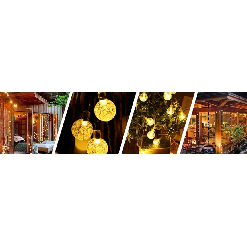 LED zonne-lichtsnoer decoratief 50×LED / 8 functies, 500 mAh, 9,5 m, IP67, warm wit