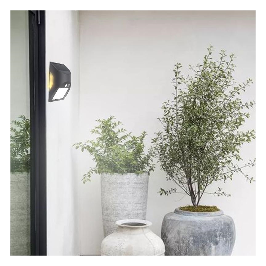 LED zonne-wandlamp met sensor LED/3W/3,7V 3000/4000K 1200 mAh IP54 antraciet