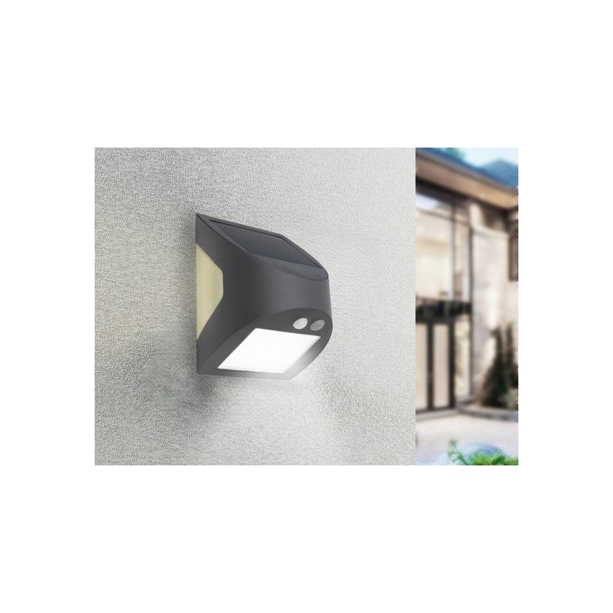 LED zonne-wandlamp met sensor LED/3W/3,7V 3000/4000K 1200 mAh IP54 antraciet