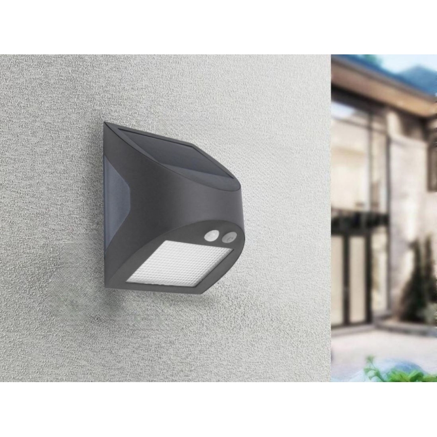LED zonne-wandlamp met sensor LED/3W/3,7V 3000/4000K 1200 mAh IP54 antraciet