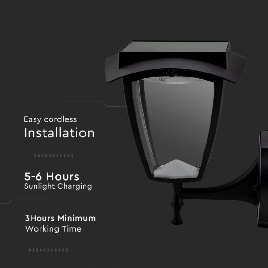 LED zonne-wandlamp LED/2W/3,7V 3000/6000K IP65 2200 mAh zwart