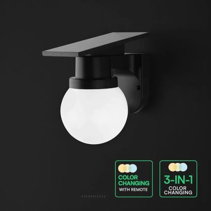 LED zonnewandlamp LED/3,7V 3000/4000/6400K IP54 1800 mAh zwart + afstandsbediening