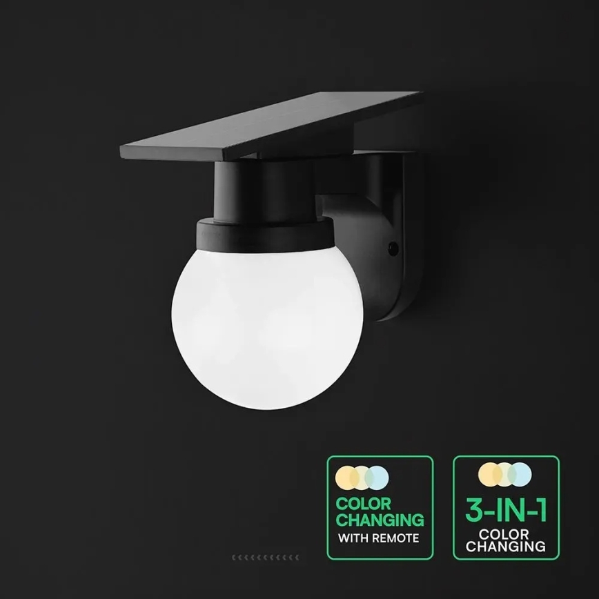 LED zonnewandlamp LED/3,7V 3000/4000/6400K IP54 1800 mAh zwart + afstandsbediening