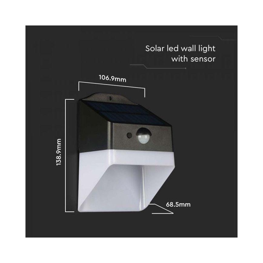 LED Solar Wandlamp met sensor LED/2W/3,7V 4000K IP65 1200 mAh