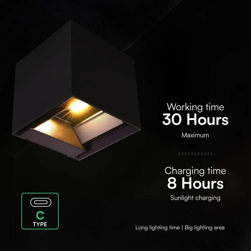 LED zonne-wandlamp met sensor LED/9W/3,7V 3000/4000/5000K IP65 2600 mAh zwart