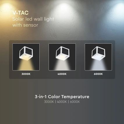 LED zonne-wandlamp met sensor LED/9W/3,7V 3000/4000/6000K IP65 2600 mAh wit