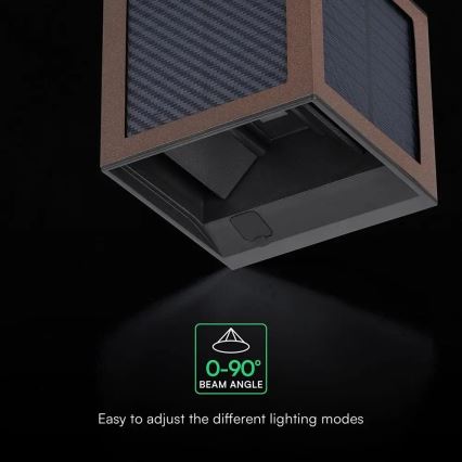 LED-zonne-wandlamp met sensor LED/9W/3,7V 3000/4000/6000K IP65 2600 mAh bruin