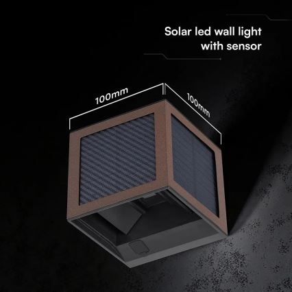 LED-zonne-wandlamp met sensor LED/9W/3,7V 3000/4000/6000K IP65 2600 mAh bruin
