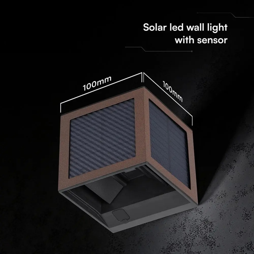 LED-zonne-wandlamp met sensor LED/9W/3,7V 3000/4000/6000K IP65 2600 mAh bruin