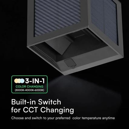 LED-zonne-wandlamp met sensor LED/9W/3,7V 3000/4000/6000K IP65 2600 mAh zwart