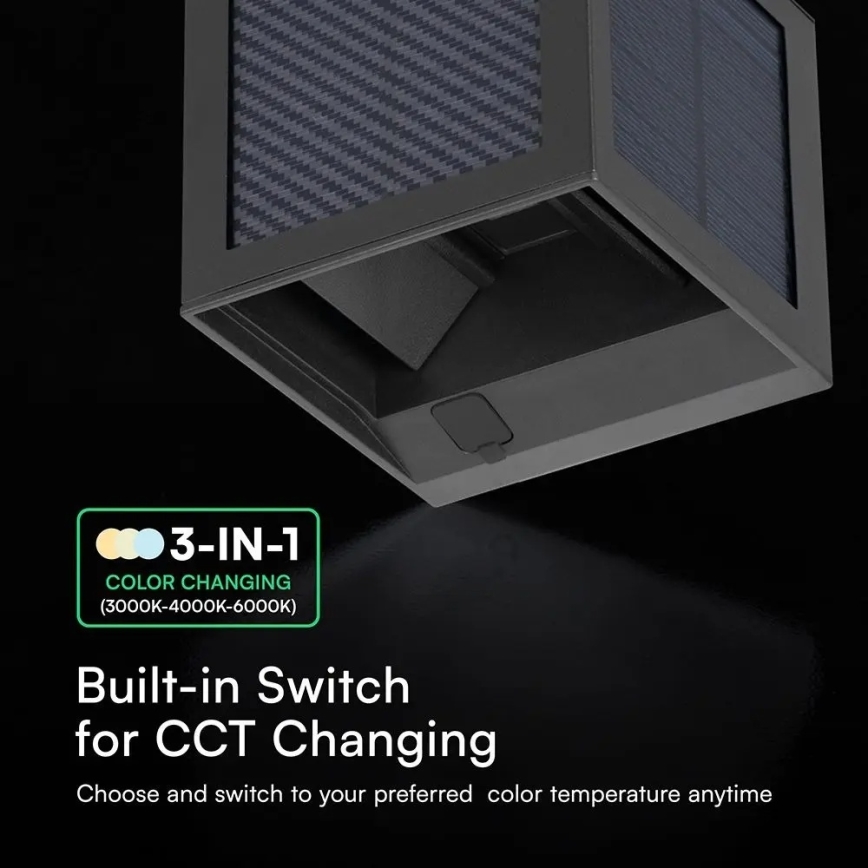 LED-zonne-wandlamp met sensor LED/9W/3,7V 3000/4000/6000K IP65 2600 mAh zwart