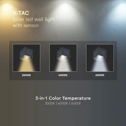 LED-zonne-wandlamp met sensor LED/9W/3,7V 3000/4000/6000K IP65 2600 mAh zwart