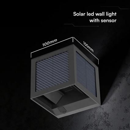 LED-zonne-wandlamp met sensor LED/9W/3,7V 3000/4000/6000K IP65 2600 mAh zwart