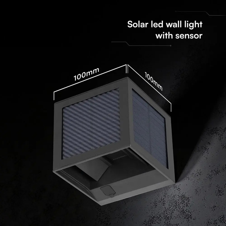 LED-zonne-wandlamp met sensor LED/9W/3,7V 3000/4000/6000K IP65 2600 mAh zwart