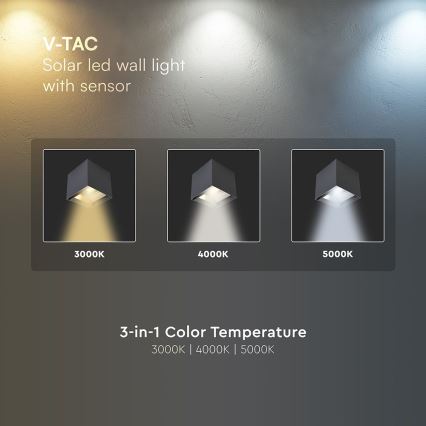 LED-wandlamp op zonne-energie met sensor LED/9W/5V 3000/4000/5000K IP65 2600 mAh antraciet