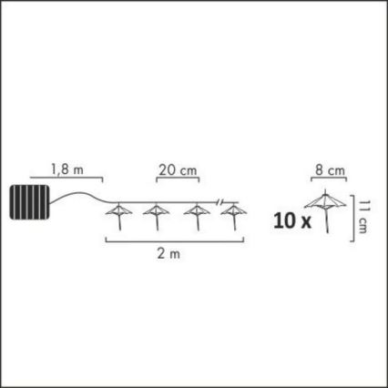 LED Zonneketting 10xLED/1,2V 300 mAh 3,8 m IP44 parasols