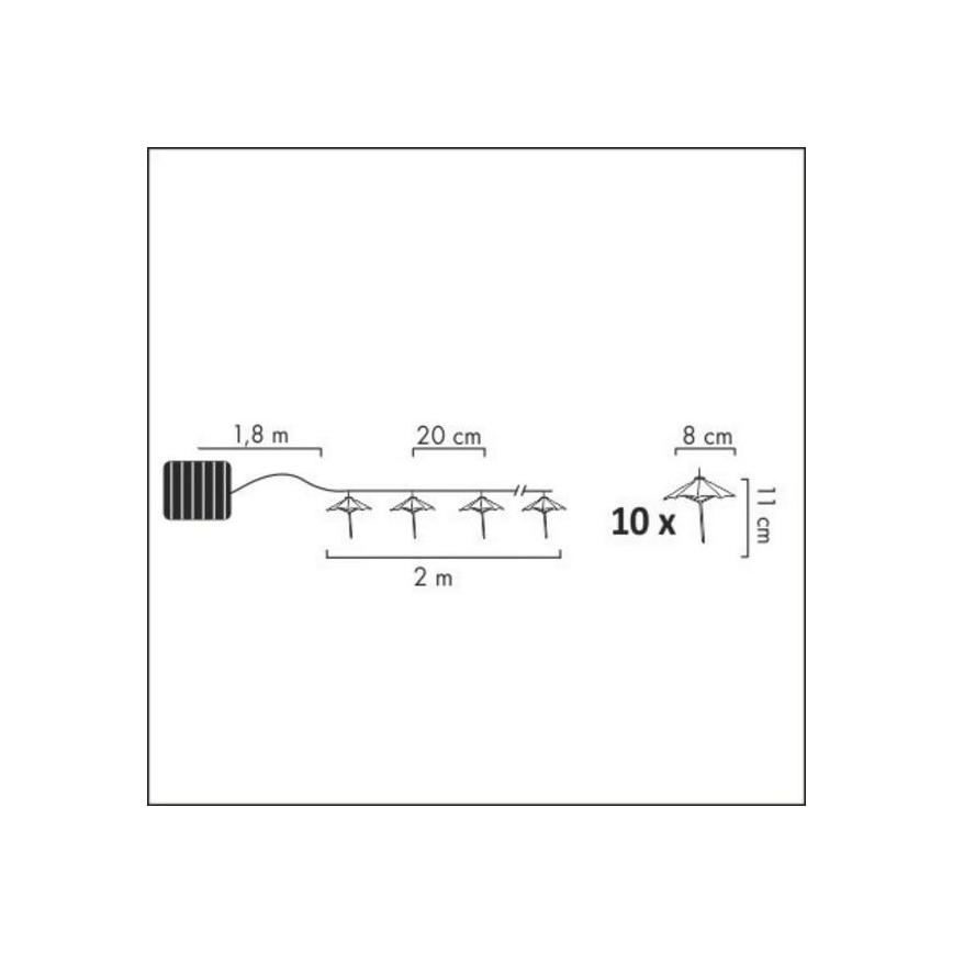 LED Zonneketting 10xLED/1,2V 300 mAh 3,8 m IP44 parasols