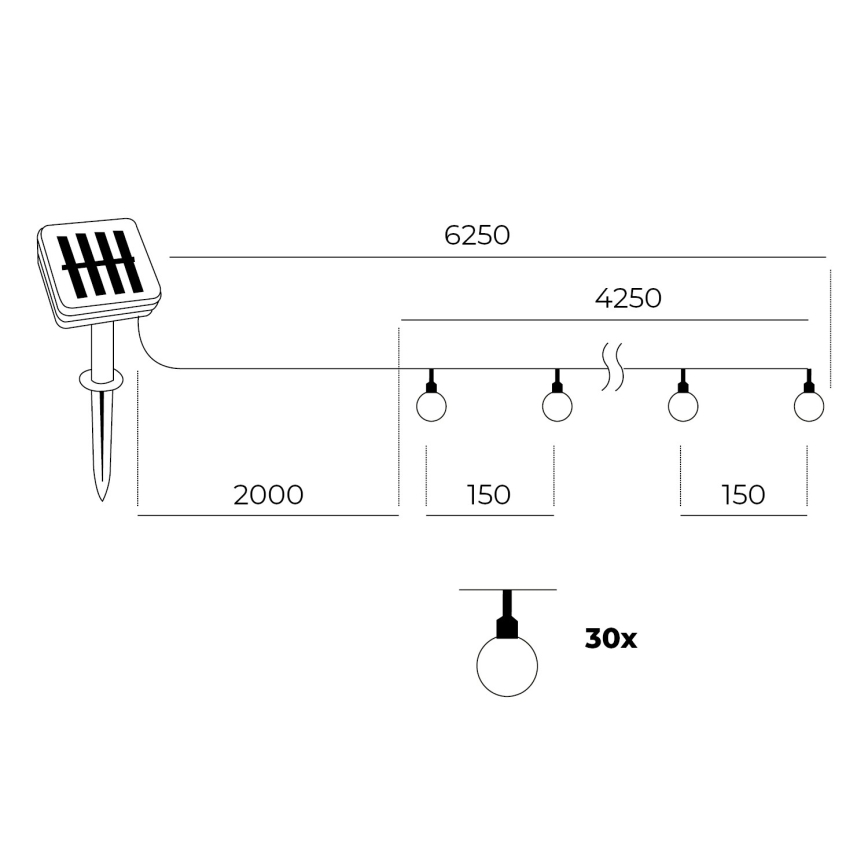 LED Zonneketting 30xLED/0,12W/1,2V 1xAA 3000K IP44 400 mAh