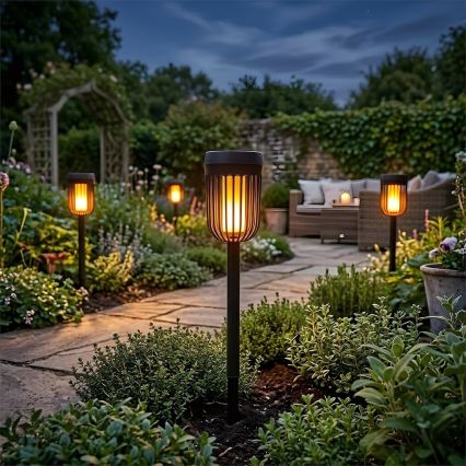 LED-zonnelamp FLAME LED/1,2V 100 mAh 1800K 37 cm IP44 zwart