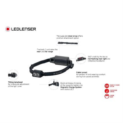 Ledlenser NEO5R - LED-dimbare oplaadbare hoofdlamp LED/1800 mAh IP54 600 lm 35 h zwart/wit