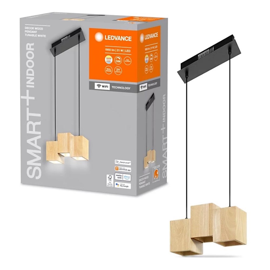 Ledvance - Dimbare LED Hanglamp aan een koord DECOR WOOD 3xLED/7W/230V Wi-Fi