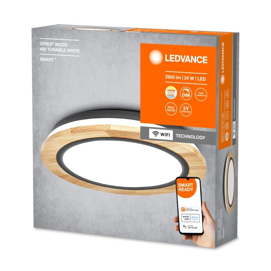 Ledvance - Dimbare LED plafondlamp SMART+ ORBIS WOOD LED/24W/230V 2700-6500K eiken Wi-Fi