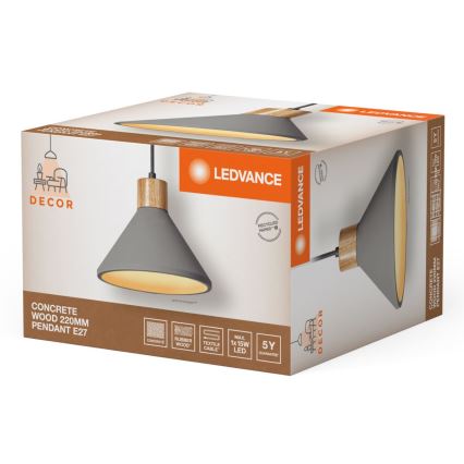 Ledvance - Hanglamp aan een koord DECOR CONCRETE 1xE27/15W/230V diameter 22 cm beton grijs