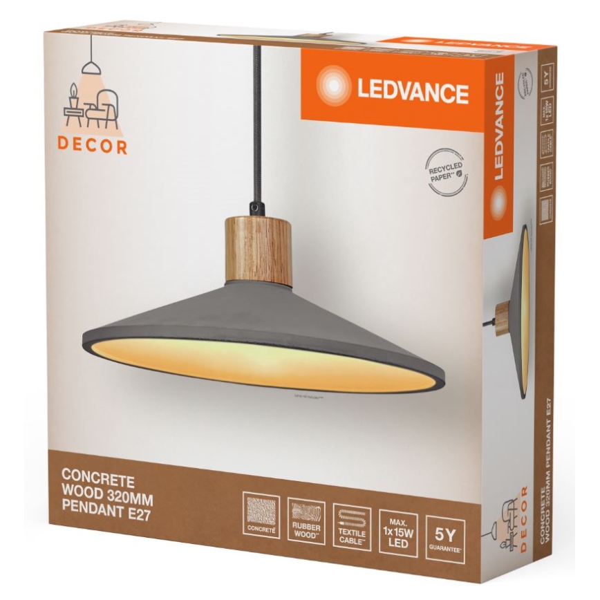 Ledvance - Hanglamp aan een koord DECOR CONCRETE 1xE27/15W/230V diameter 32 cm beton grijs