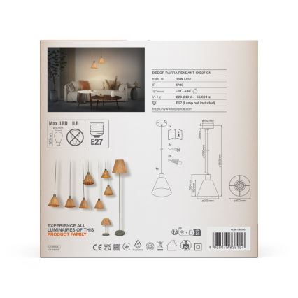 Ledvance - Hanglamp aan een koord DECOR RAFFIA 1xE27/15W/230V