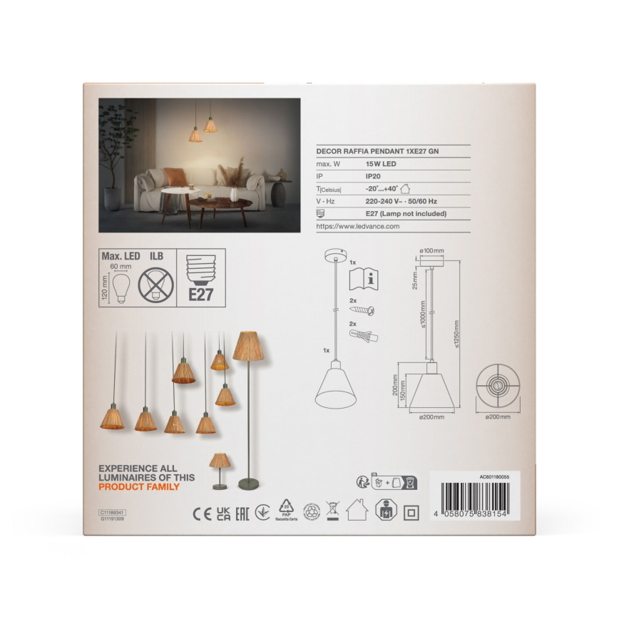 Ledvance - Hanglamp aan een koord DECOR RAFFIA 1xE27/15W/230V