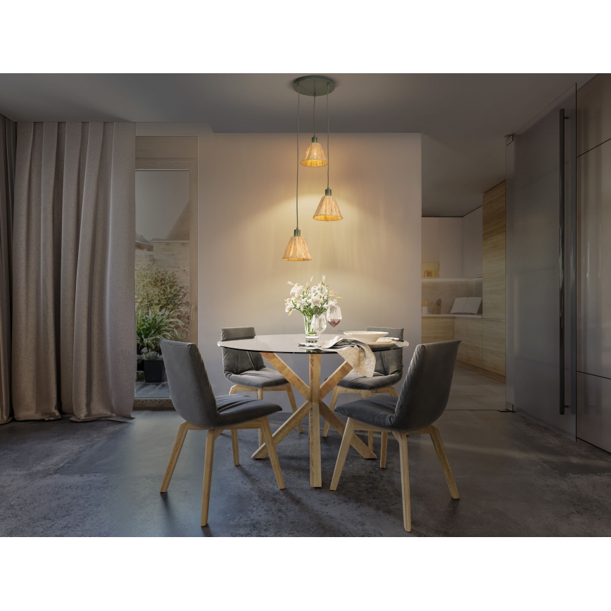 Ledvance - Hanglamp aan een koord DECOR RAFFIA 3xE27/15W/230V raffia bast