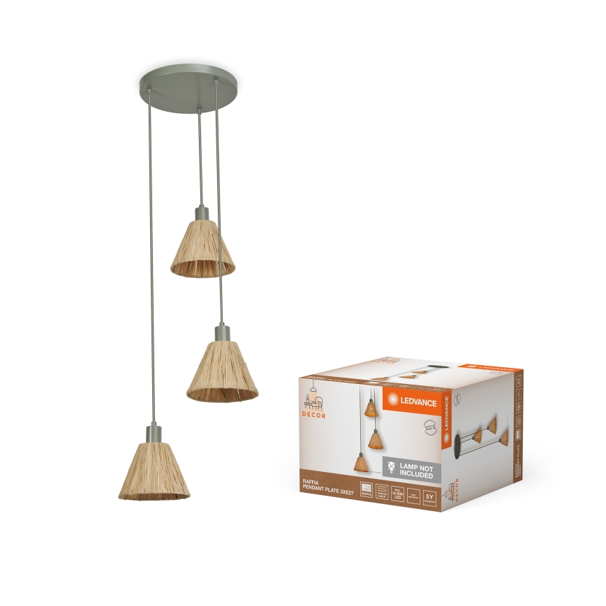 Ledvance - Hanglamp aan een koord DECOR RAFFIA 3xE27/15W/230V raffia bast