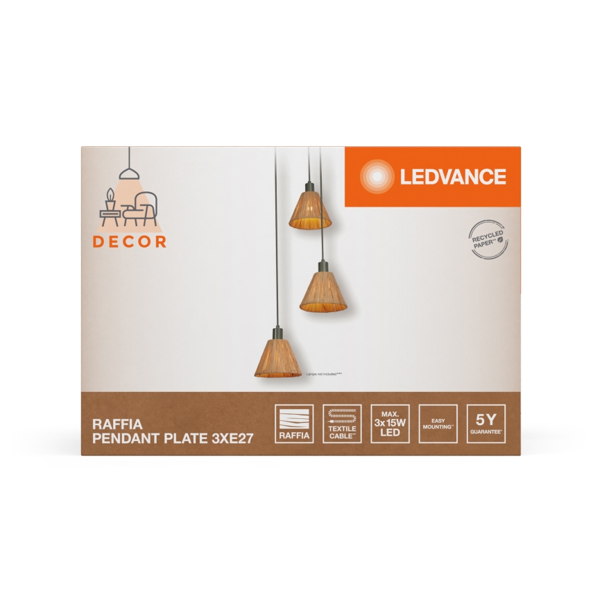 Ledvance - Hanglamp aan een koord DECOR RAFFIA 3xE27/15W/230V raffia bast
