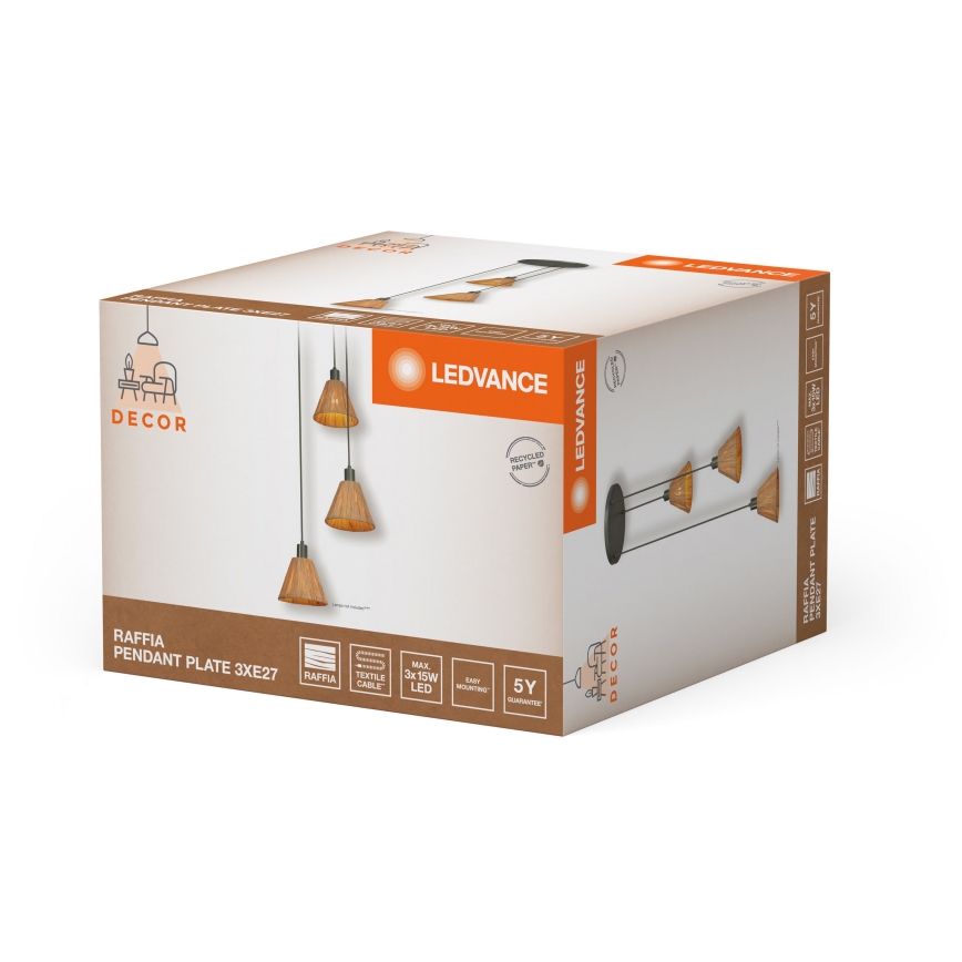 Ledvance - Hanglamp aan een koord DECOR RAFFIA 3xE27/15W/230V raffia bast