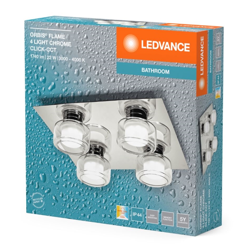 Ledvance - LED Badkamer plafondlamp ORBIS FLAME 4xLED/5,5W/230V 3000/4000K IP44 chroom