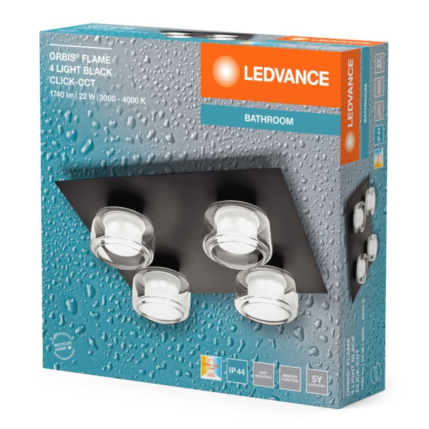 Ledvance - LED Badkamer plafondlamp ORBIS FLAME 4xLED/5,5W/230V 3000/4000K IP44 zwart
