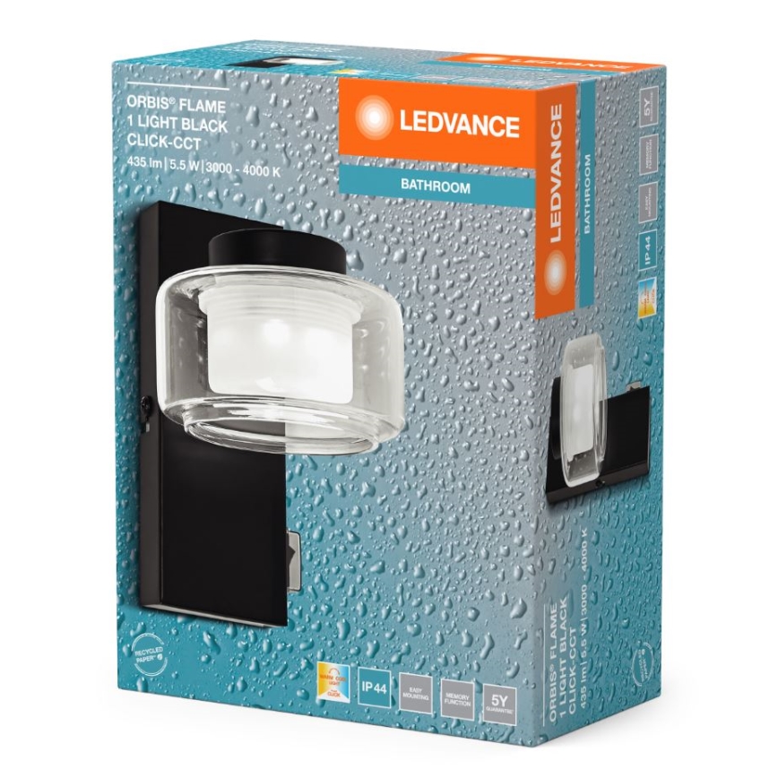 Ledvance - LED Badkamer wandlamp ORBIS FLAME LED/5,5W/230V 3000/4000K IP44 zwart