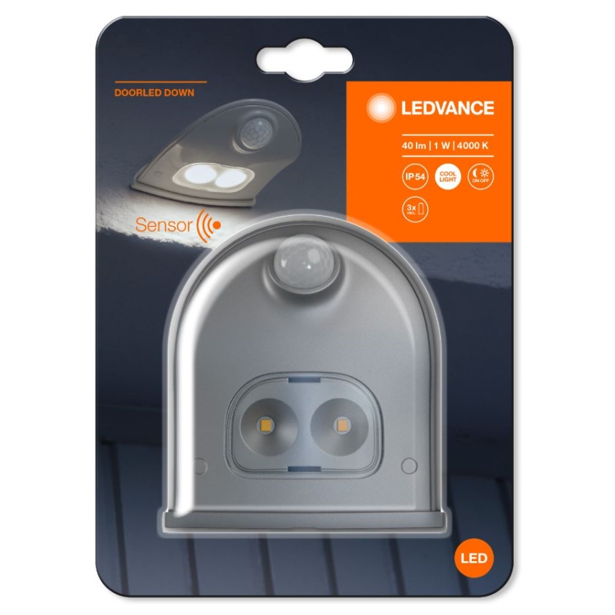 Ledvance - LED Buitenwandlamp met sensor DOORLED LED/1W/3xAA IP54