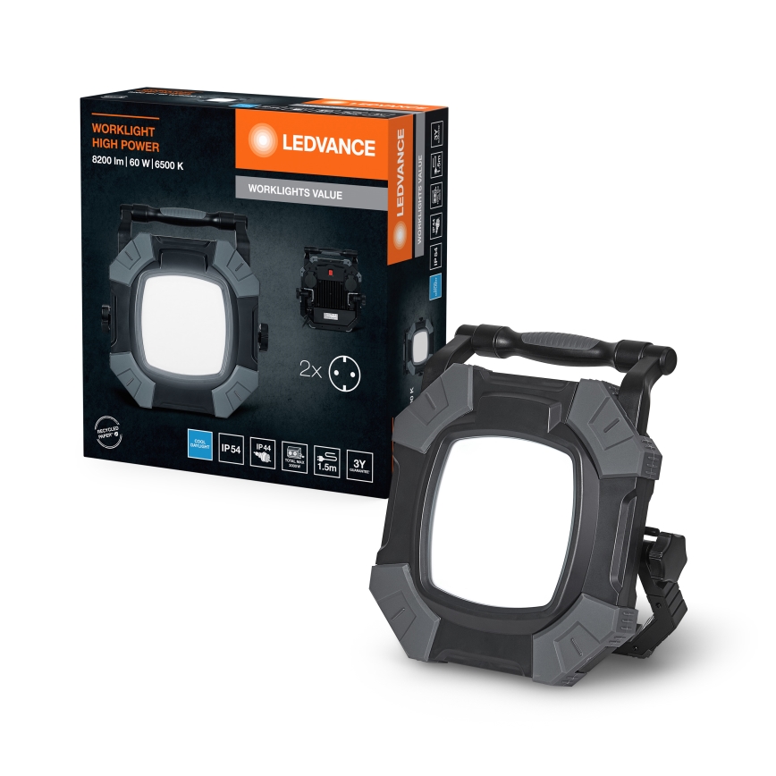 Ledvance - LED Dimbaar werk lamp met 2 stopcontacten WORKLIGHT VALUE LED/60W/230V IP54