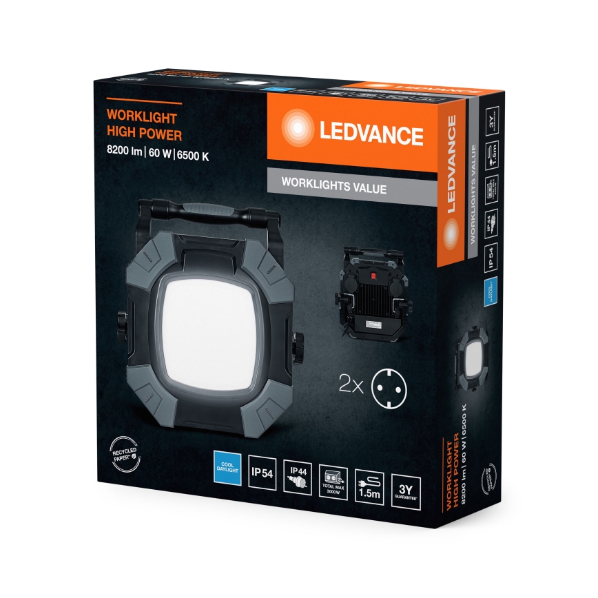 Ledvance - LED Dimbaar werk lamp met 2 stopcontacten WORKLIGHT VALUE LED/60W/230V IP54