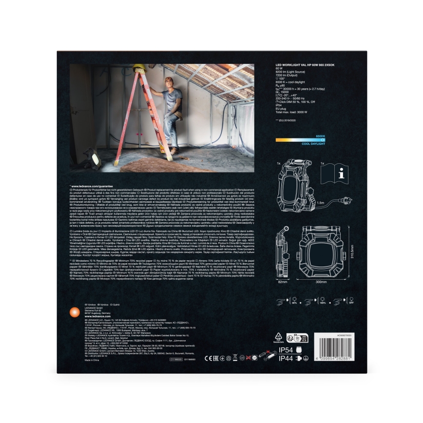 Ledvance - LED Dimbaar werk lamp met 2 stopcontacten WORKLIGHT VALUE LED/60W/230V IP54