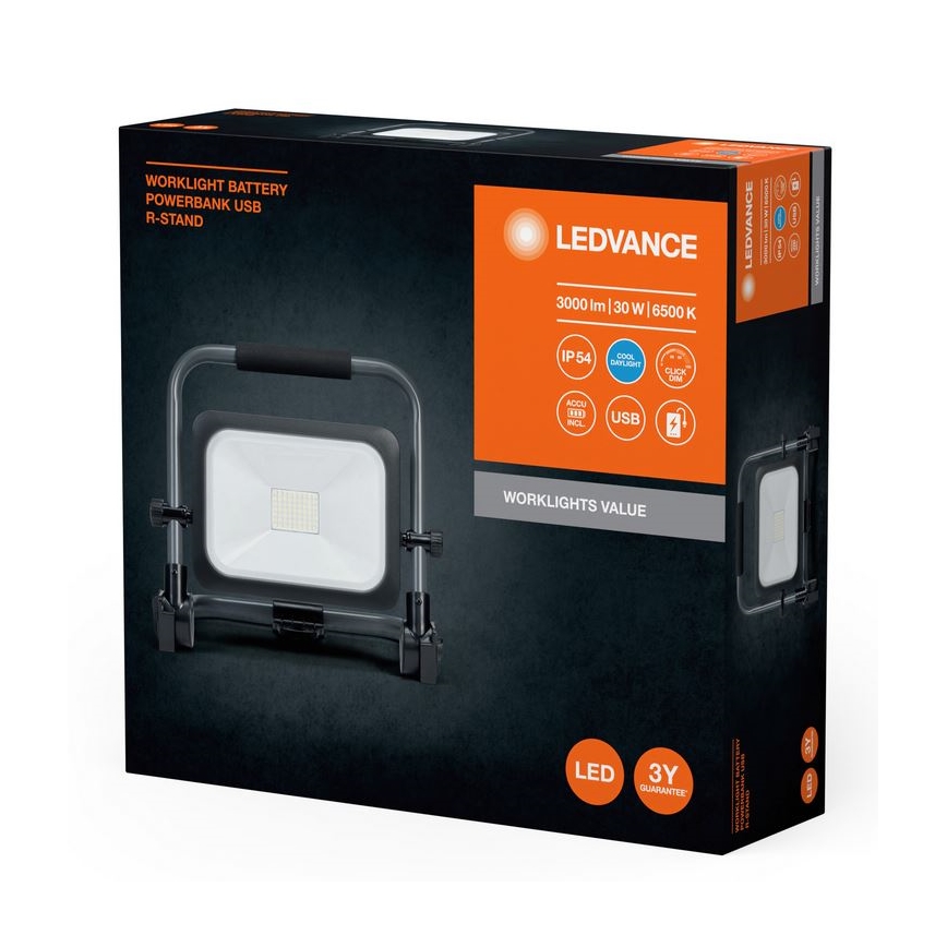 Ledvance - LED Dimbaar buitenshuis rechargeable Schijnwerper WORKLIGHT BATTERY LED/30W/5V IP54
