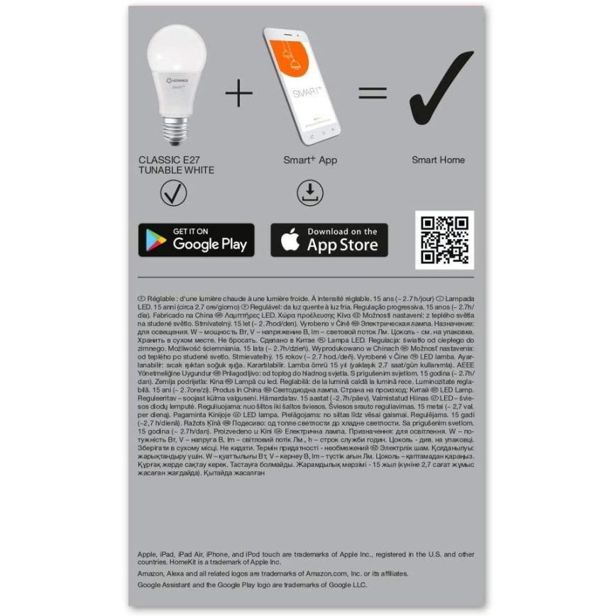 Ledvance - LED Lamp dimbaar SMART + E27 / 9,5W / 230V 2.700K-6.500K