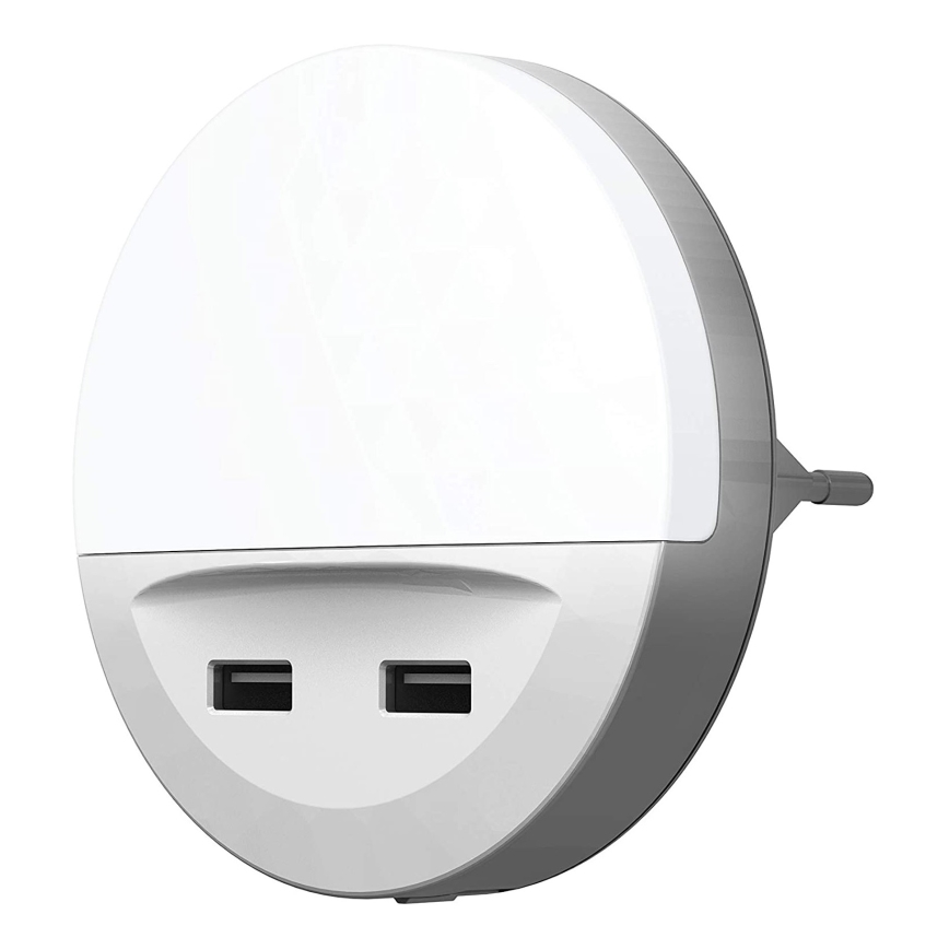 Ledvance - LED Nacht Lamp met Stopcontact en Sensor LUNETTA 2xUSB LED/13W/230V