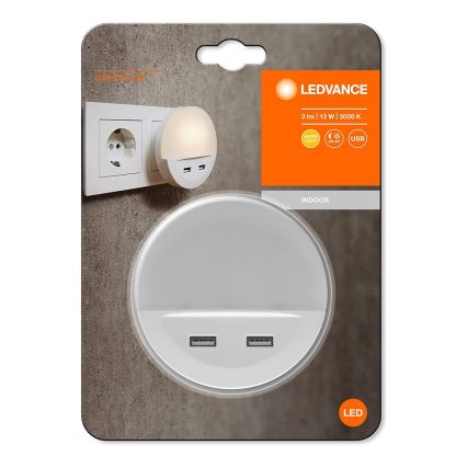 Ledvance - LED Nacht Lamp met Stopcontact en Sensor LUNETTA 2xUSB LED/13W/230V