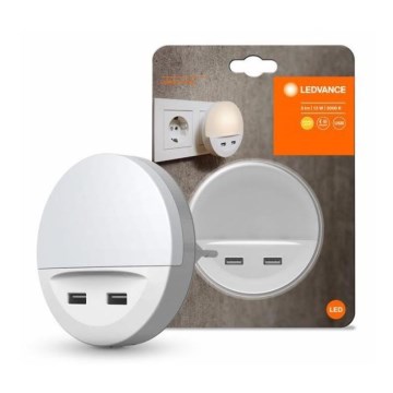 Ledvance - LED nachtlampje voor in het stopcontact met sensor LUNETTA 2xUSB LED/13W/230V
